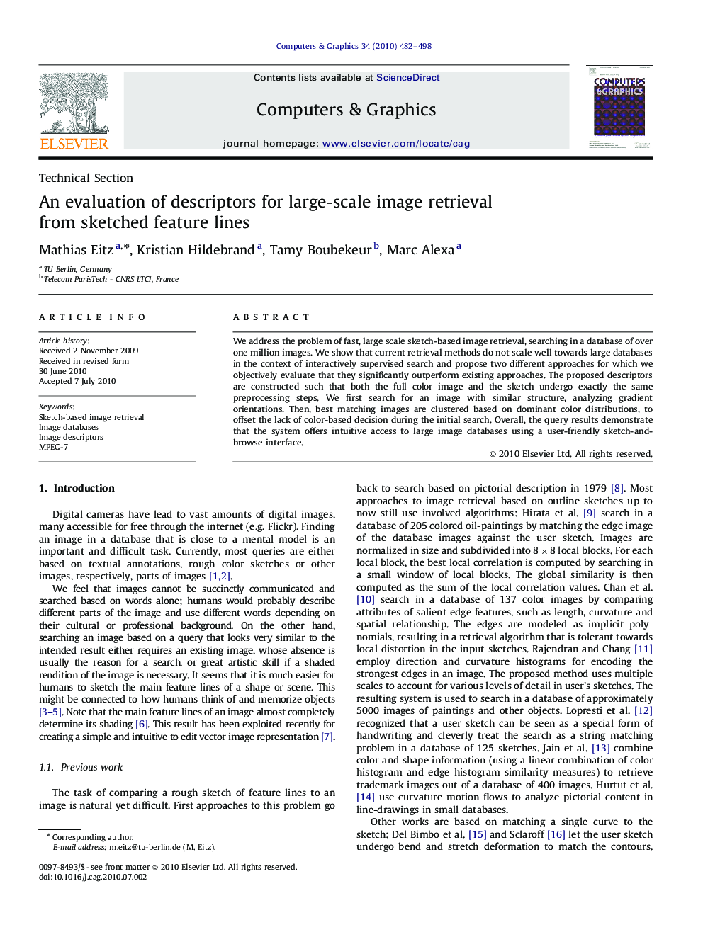 An evaluation of descriptors for large-scale image retrieval from sketched feature lines