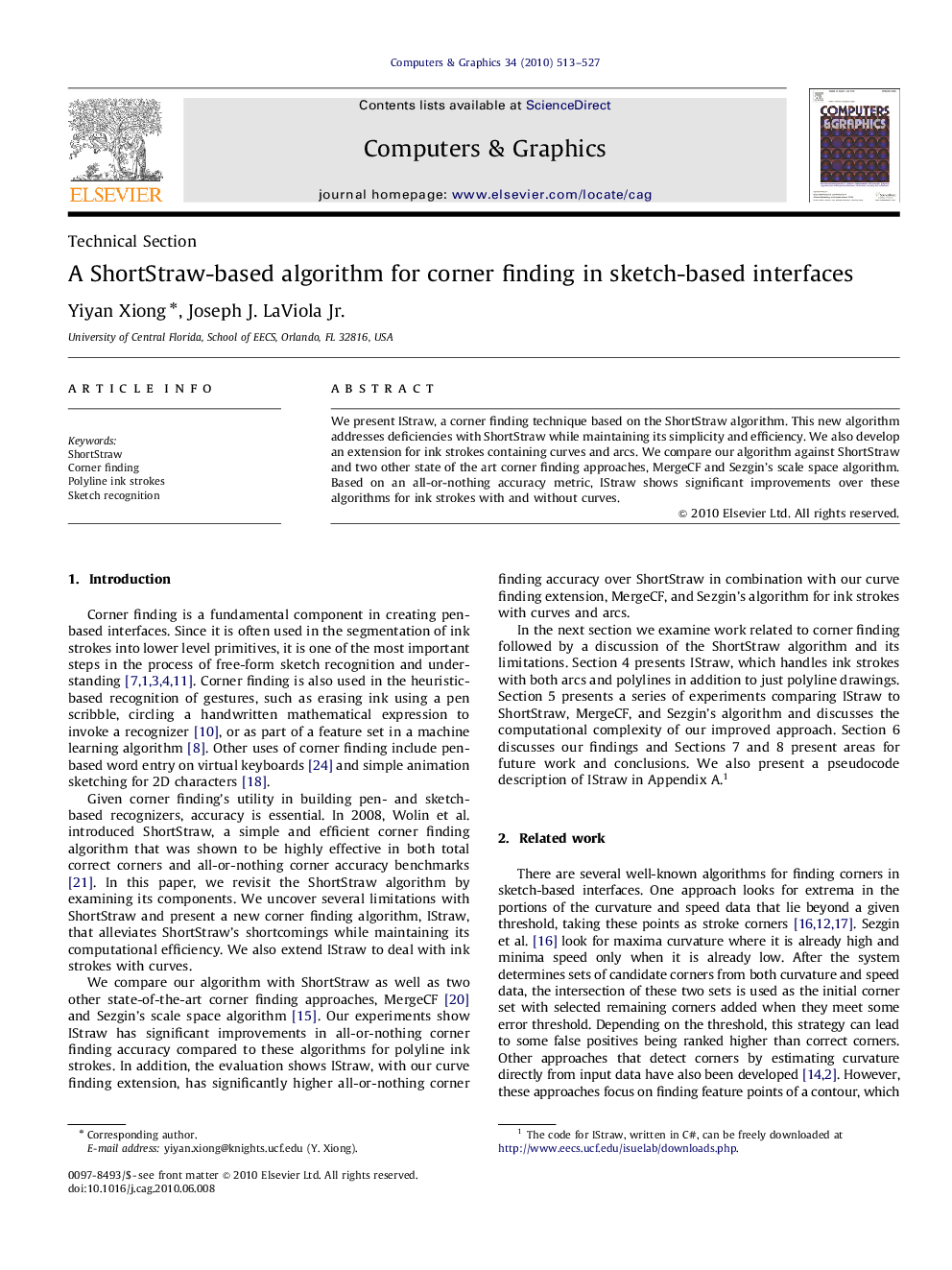 A ShortStraw-based algorithm for corner finding in sketch-based interfaces