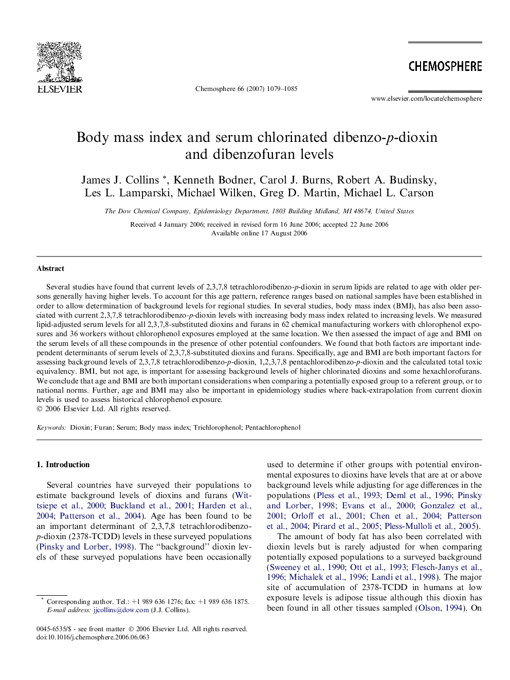 Body mass index and serum chlorinated dibenzo-p-dioxin and dibenzofuran levels