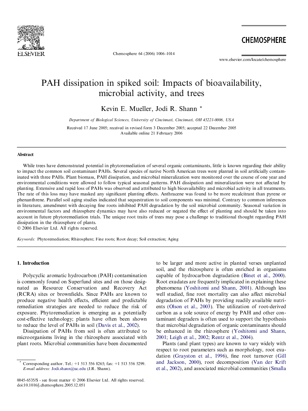 PAH dissipation in spiked soil: Impacts of bioavailability, microbial activity, and trees