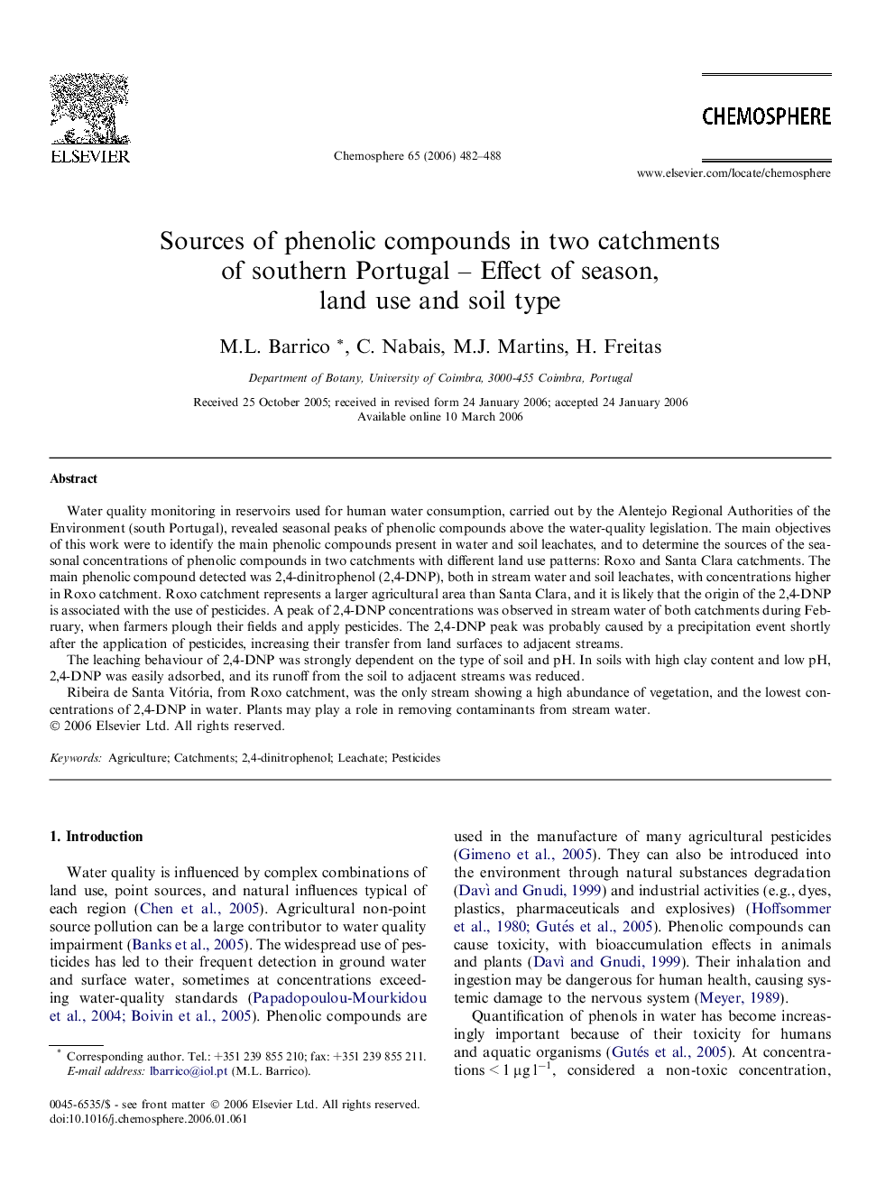 Sources of phenolic compounds in two catchments of southern Portugal – Effect of season, land use and soil type