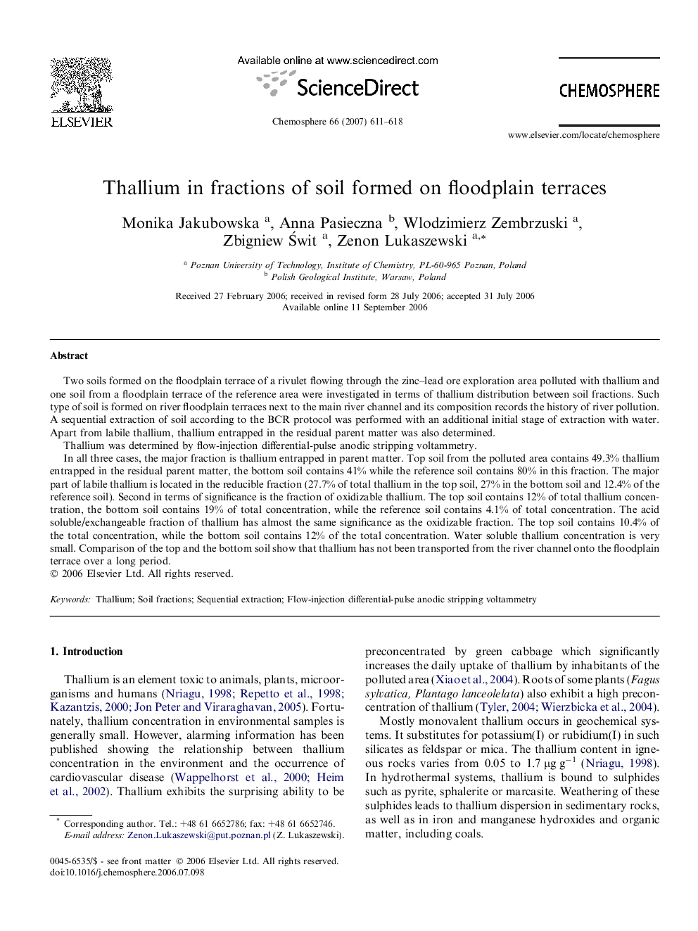 Thallium in fractions of soil formed on floodplain terraces