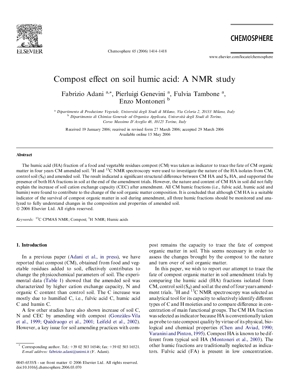 Compost effect on soil humic acid: A NMR study