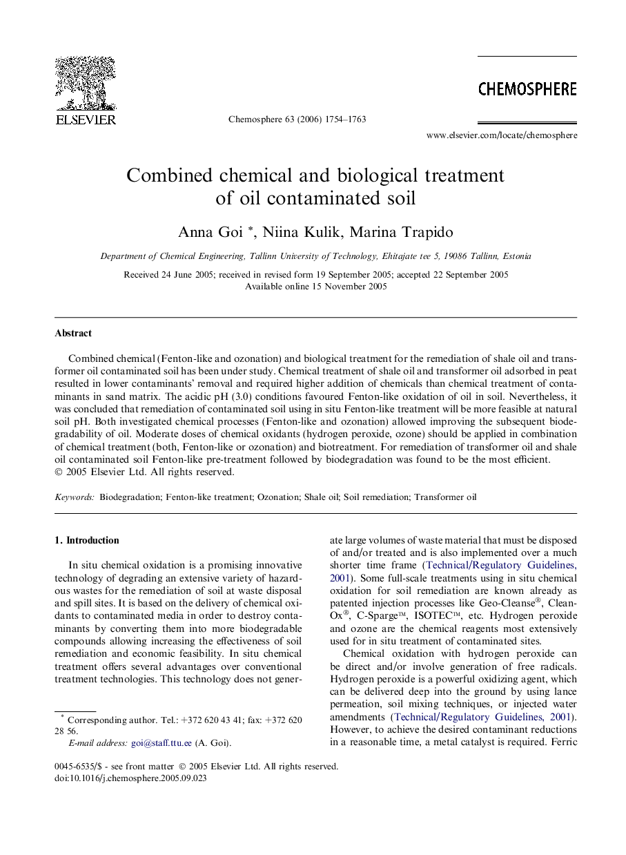 Combined chemical and biological treatment of oil contaminated soil