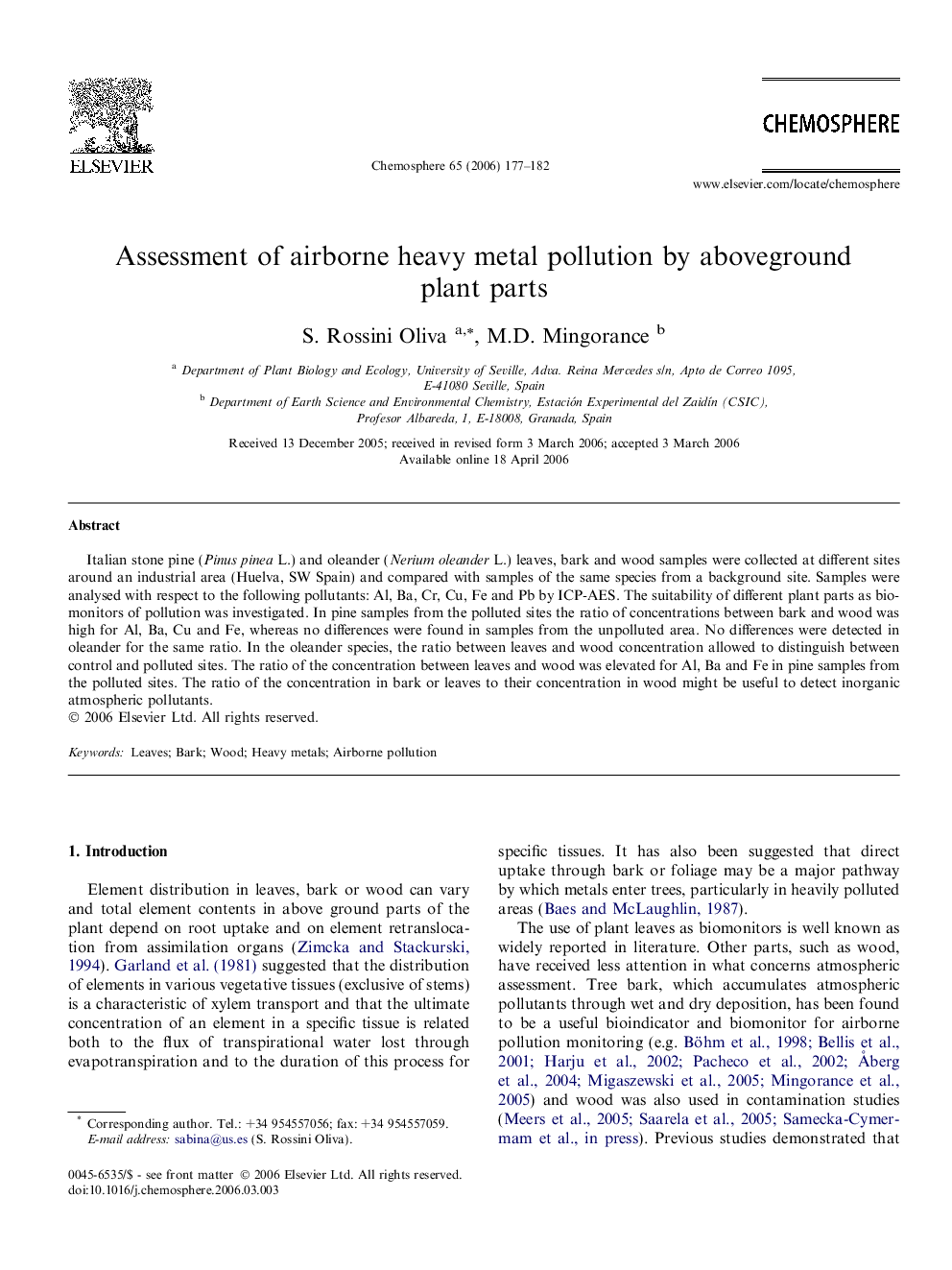 Assessment of airborne heavy metal pollution by aboveground plant parts