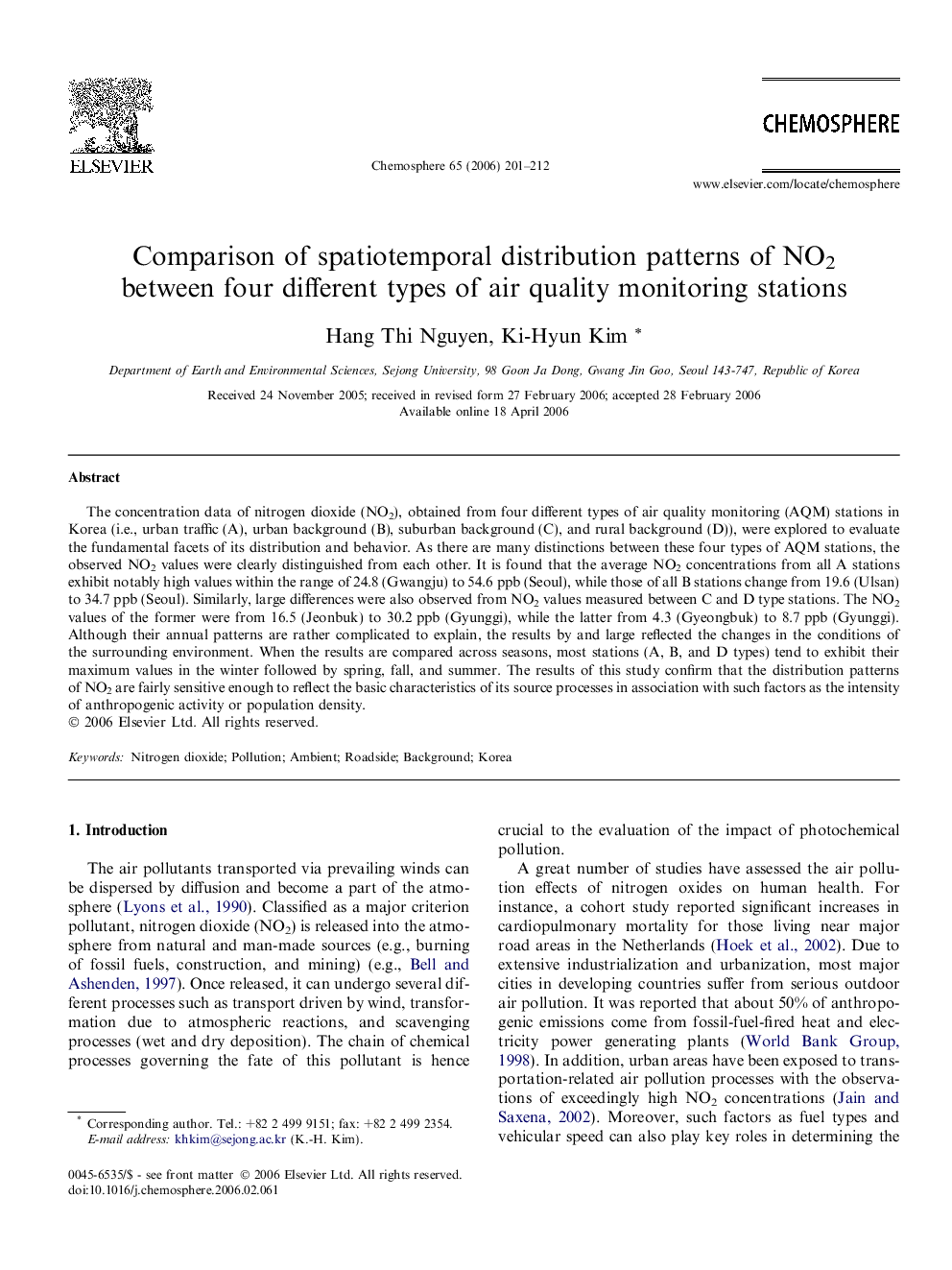 Comparison of spatiotemporal distribution patterns of NO2 between four different types of air quality monitoring stations