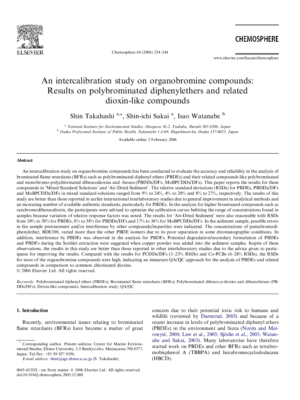 An intercalibration study on organobromine compounds: Results on polybrominated diphenylethers and related dioxin-like compounds