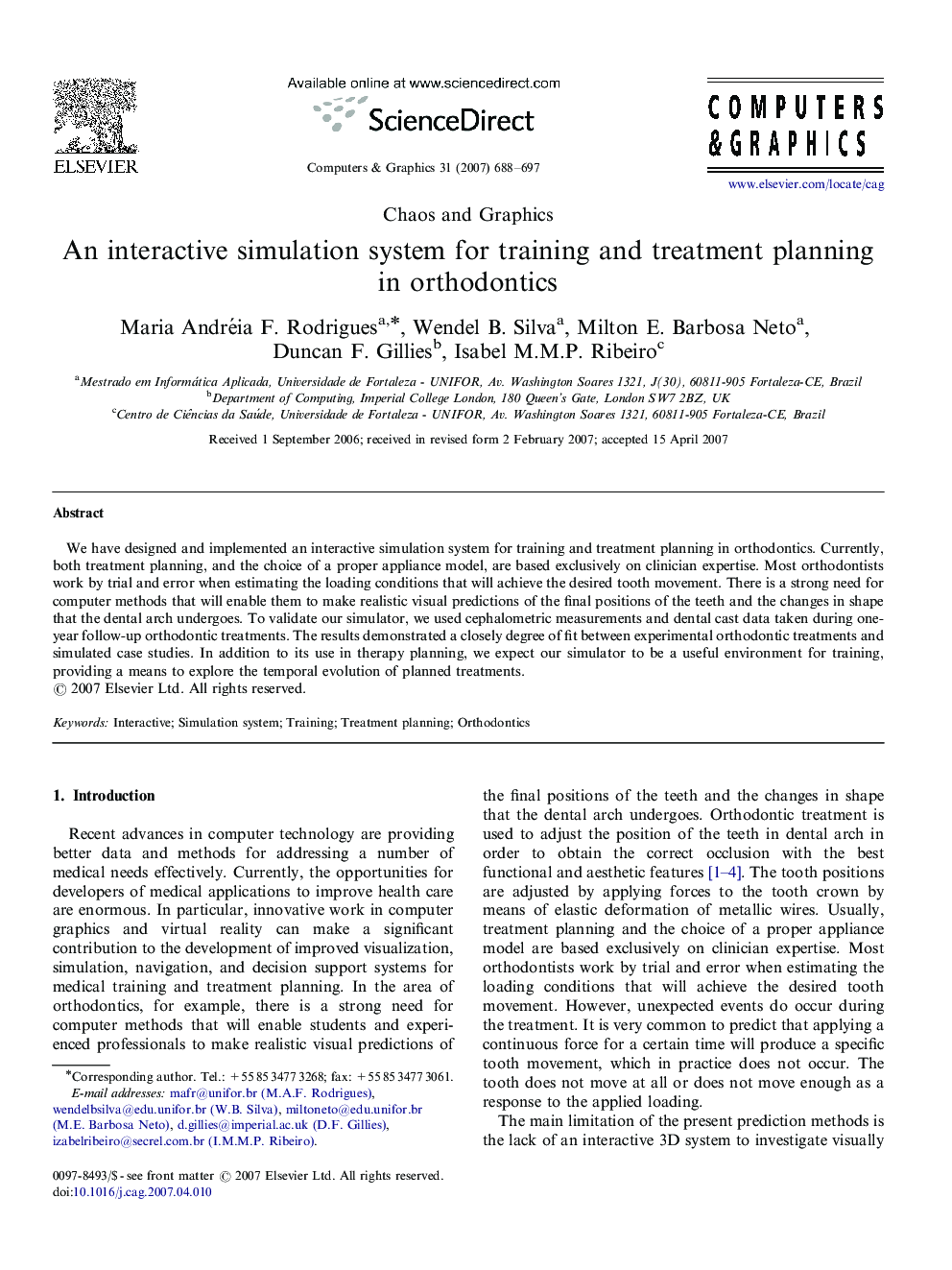 An interactive simulation system for training and treatment planning in orthodontics