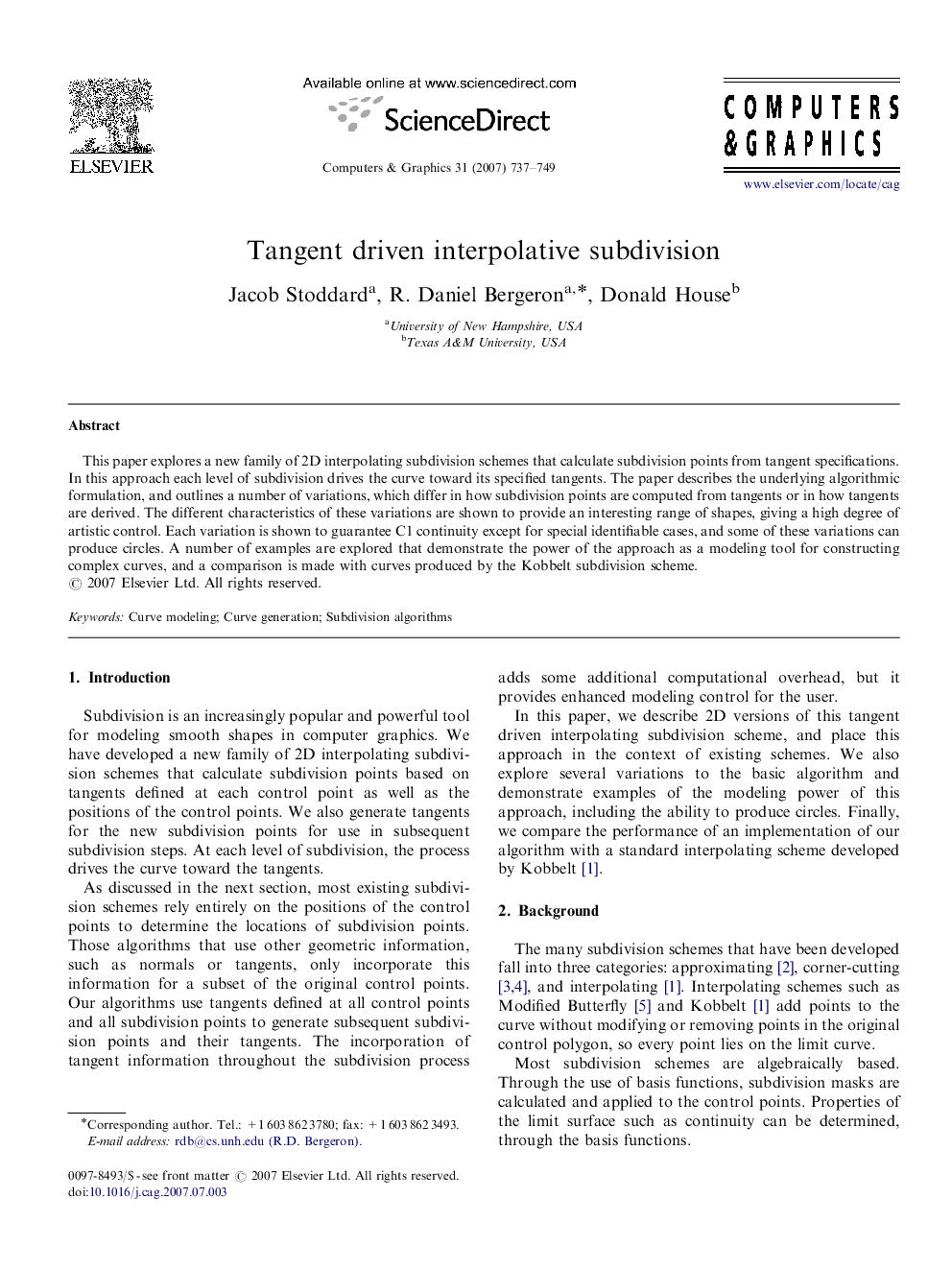 Tangent driven interpolative subdivision