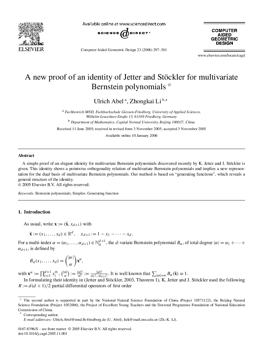 A new proof of an identity of Jetter and Stöckler for multivariate Bernstein polynomials 