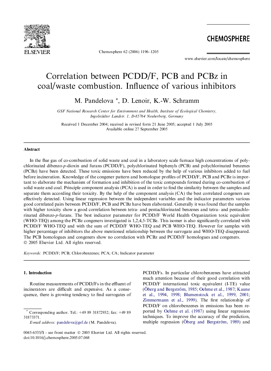 Correlation between PCDD/F, PCB and PCBz in coal/waste combustion. Influence of various inhibitors