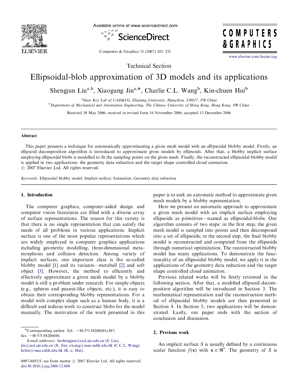 Ellipsoidal-blob approximation of 3D models and its applications