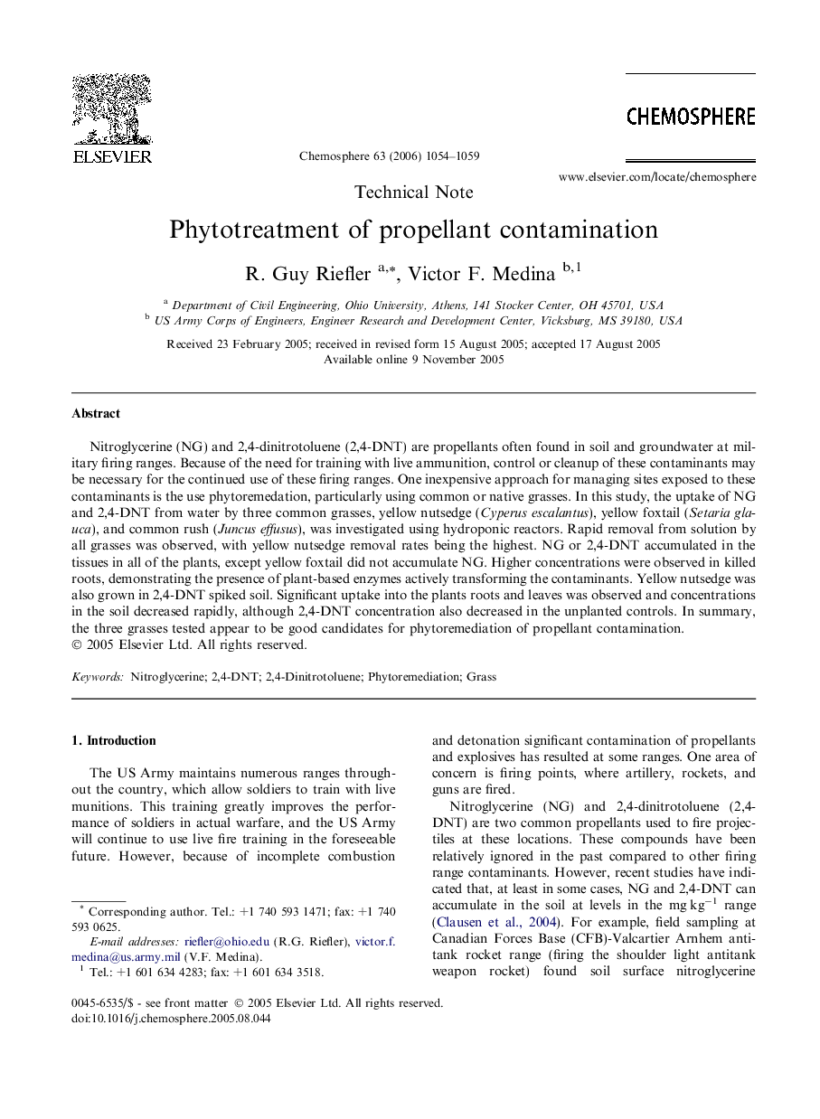 Phytotreatment of propellant contamination