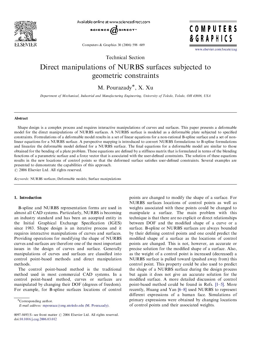 Direct manipulations of NURBS surfaces subjected to geometric constraints