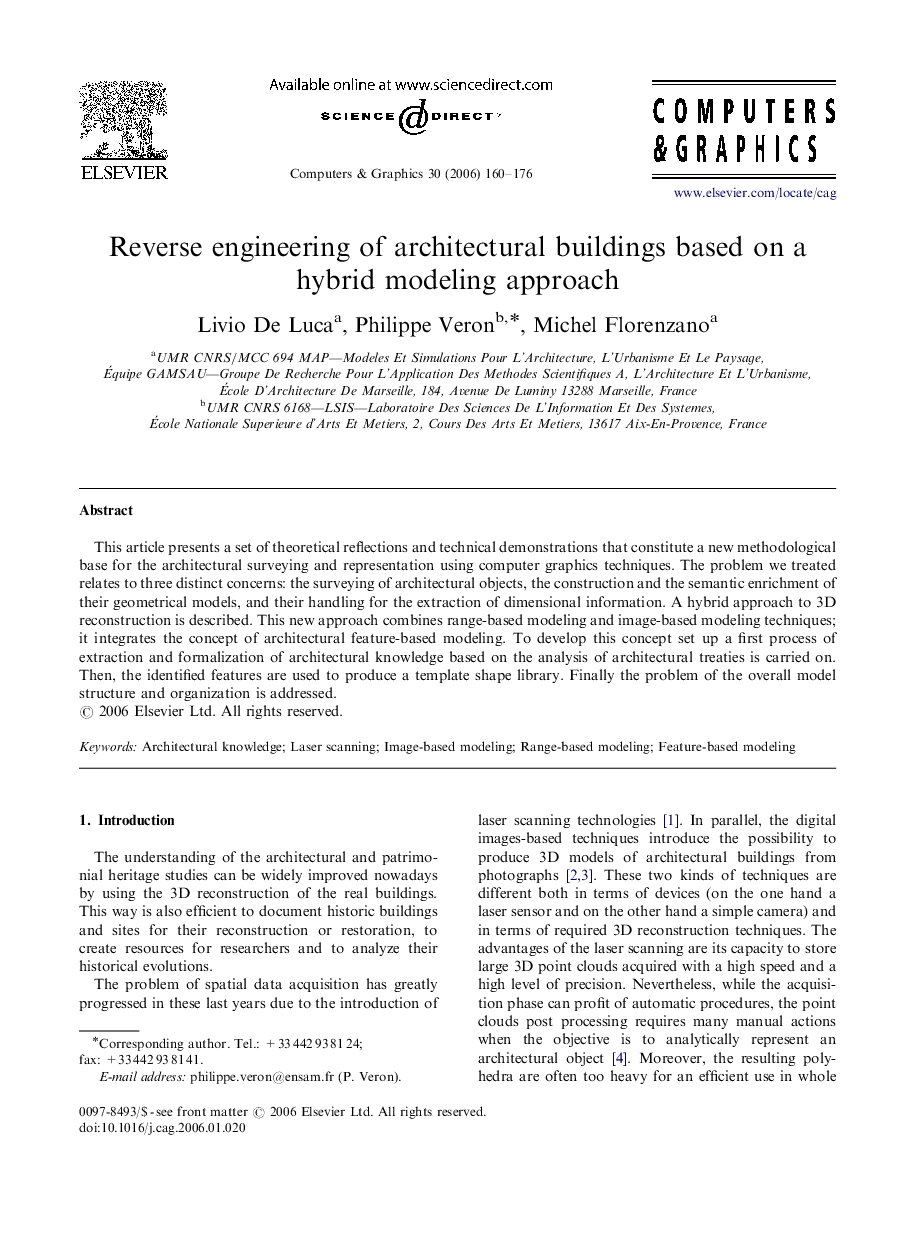 Reverse engineering of architectural buildings based on a hybrid modeling approach