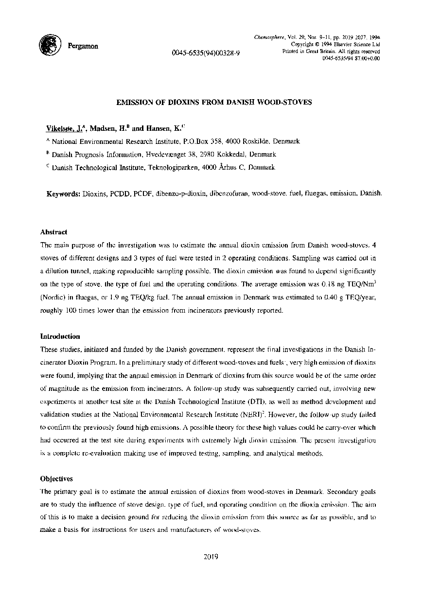 Emission of dioxins from Danish wood-stoves