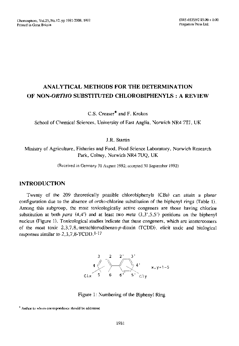 Analytical methods for the determination of non-ortho substituted chlorobiphenyls: A review