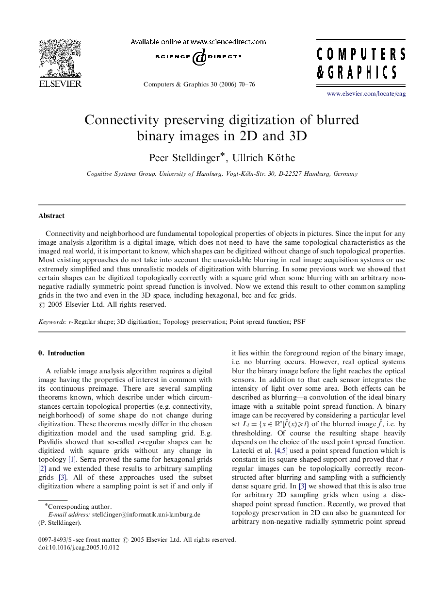 Connectivity preserving digitization of blurred binary images in 2D and 3D