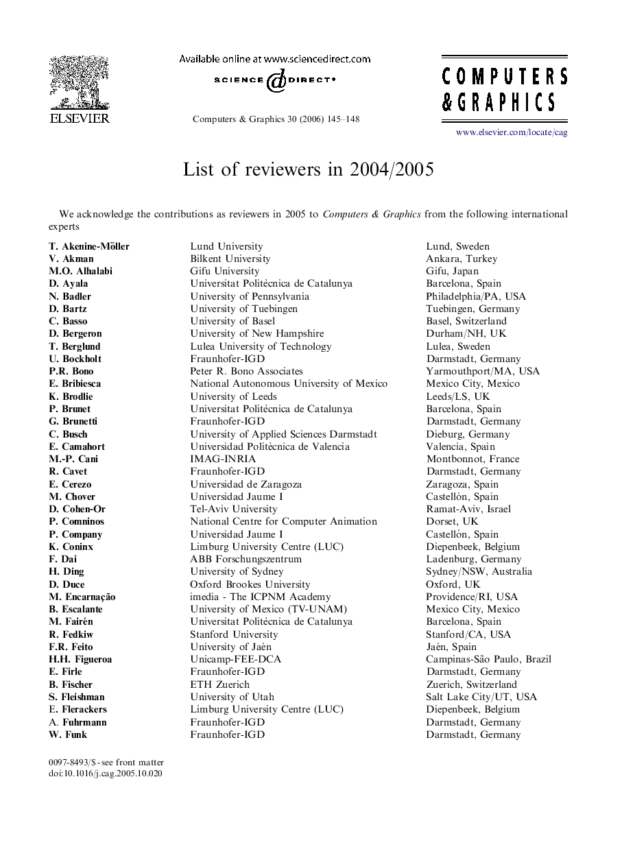 List of Reviewers in 2004/2005