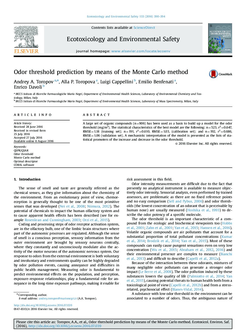 Odor threshold prediction by means of the Monte Carlo method