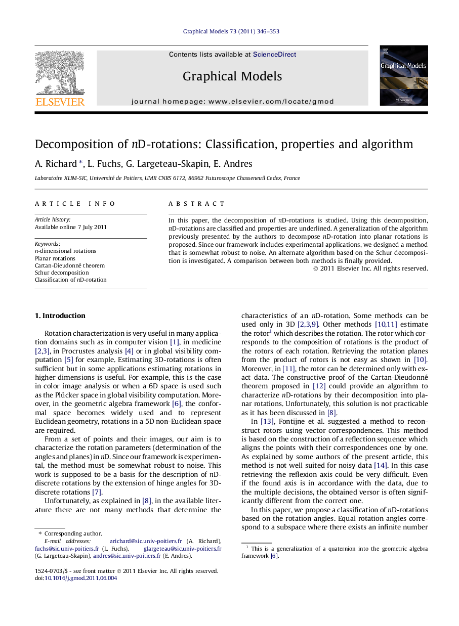 عکس صفحه اول مقاله: Decomposition of nD-rotations: Classification, properties and algorithm Decomposition of nD-rotations: Classification, properties and algorithm