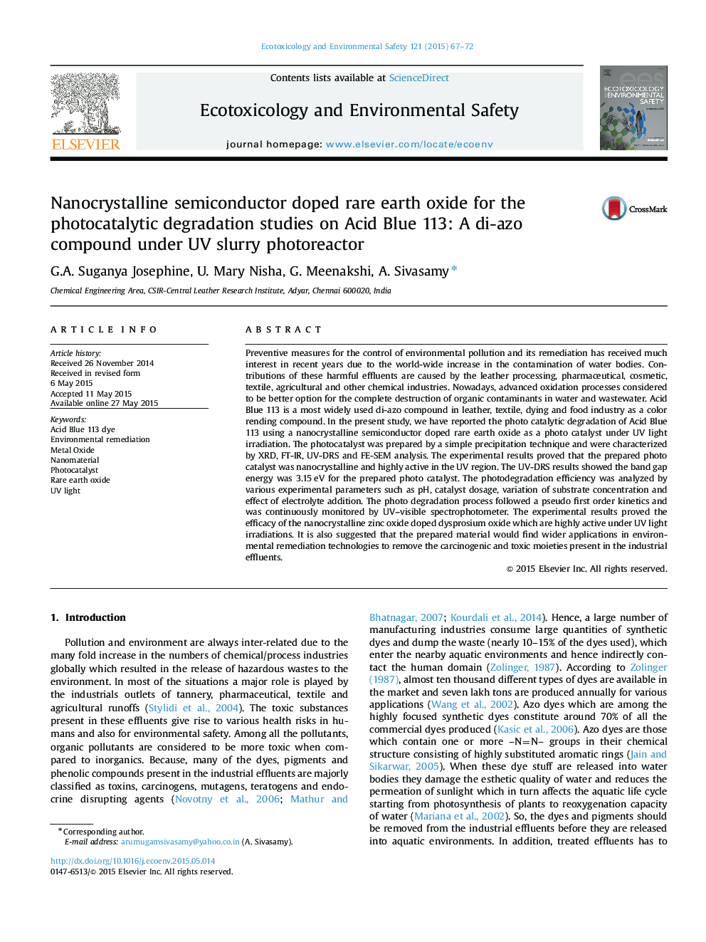 Nanocrystalline semiconductor doped rare earth oxide for the photocatalytic degradation studies on Acid Blue 113: A di-azo compound under UV slurry photoreactor