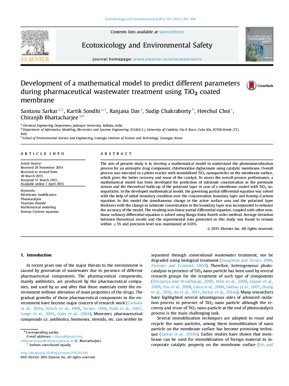 Development of a mathematical model to predict different parameters during pharmaceutical wastewater treatment using TiO2 coated membrane