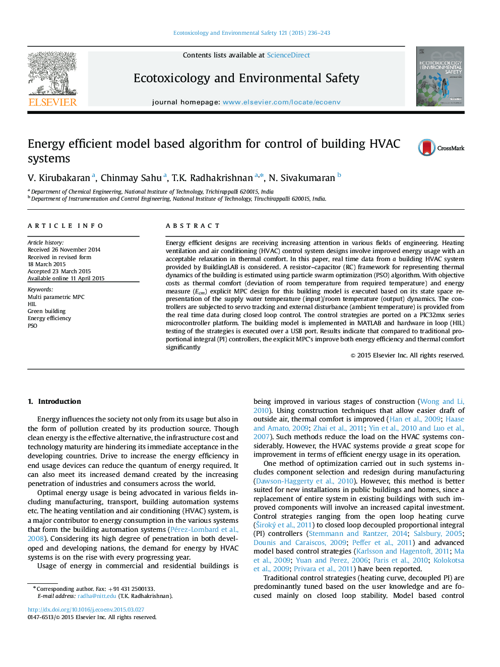 Energy efficient model based algorithm for control of building HVAC systems