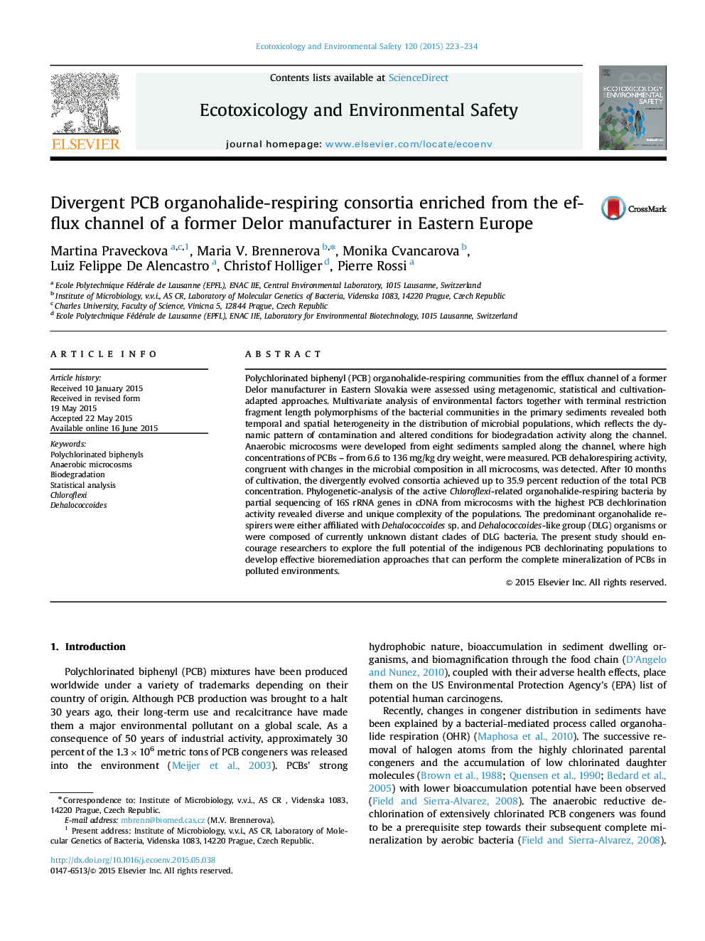 Divergent PCB organohalide-respiring consortia enriched from the efflux channel of a former Delor manufacturer in Eastern Europe