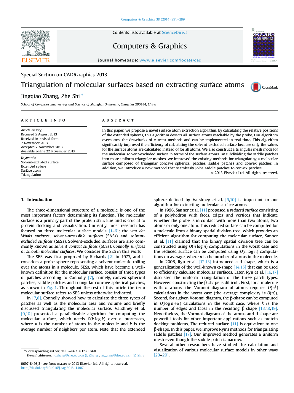 Triangulation of molecular surfaces based on extracting surface atoms