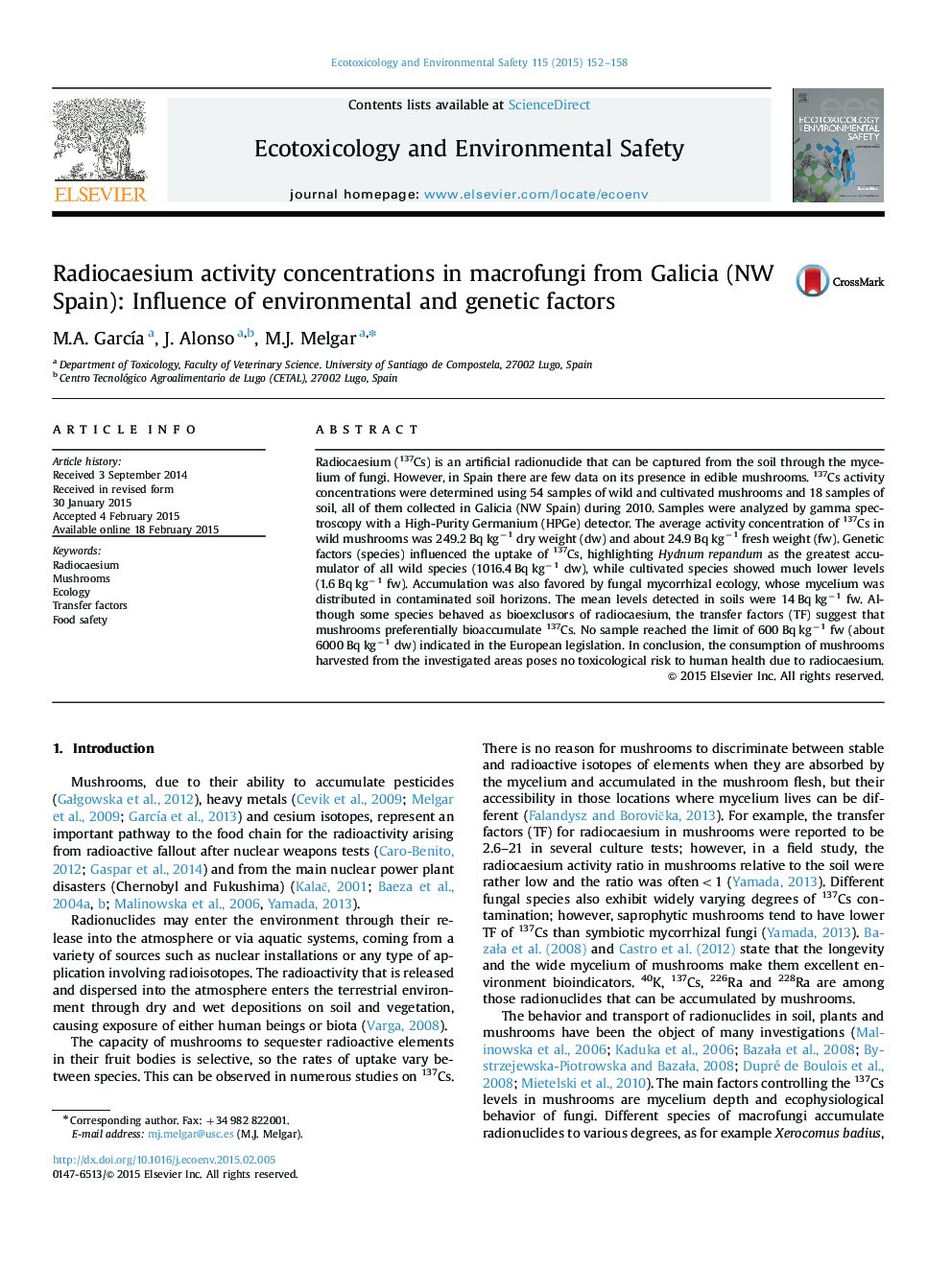 Radiocaesium activity concentrations in macrofungi from Galicia (NW Spain): Influence of environmental and genetic factors