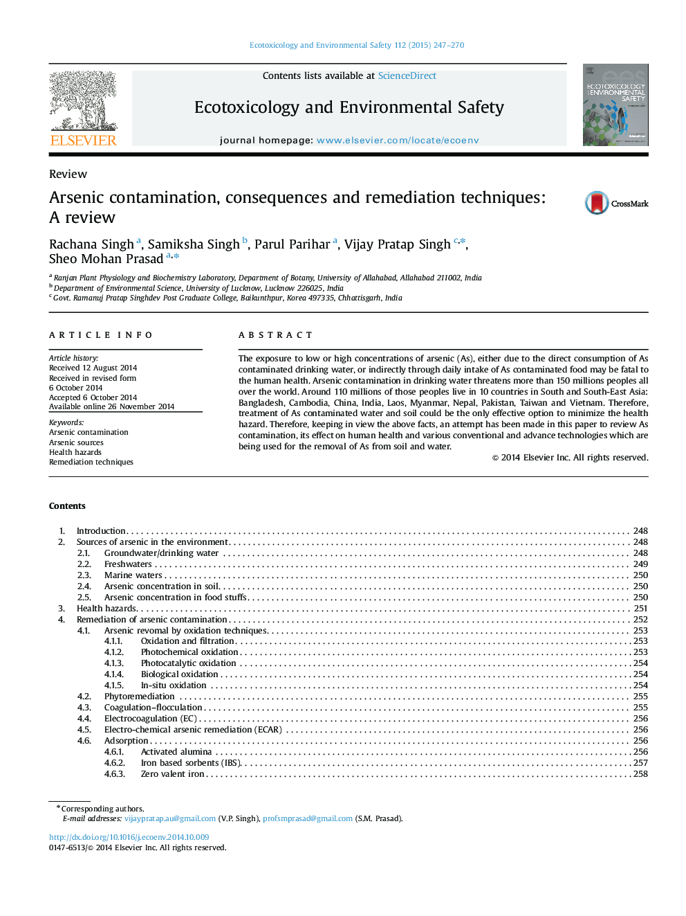 Arsenic contamination, consequences and remediation techniques: A review