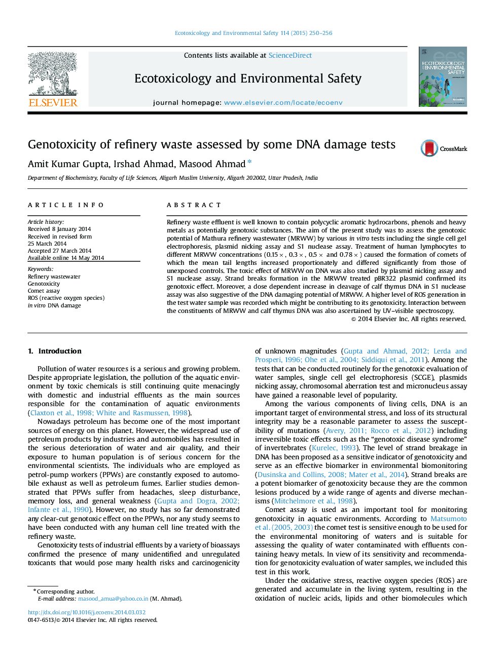 Genotoxicity of refinery waste assessed by some DNA damage tests