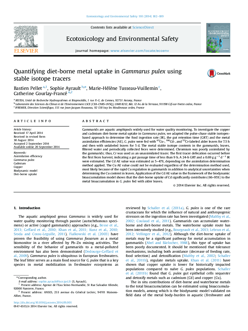 Quantifying diet-borne metal uptake in Gammarus pulex using stable isotope tracers