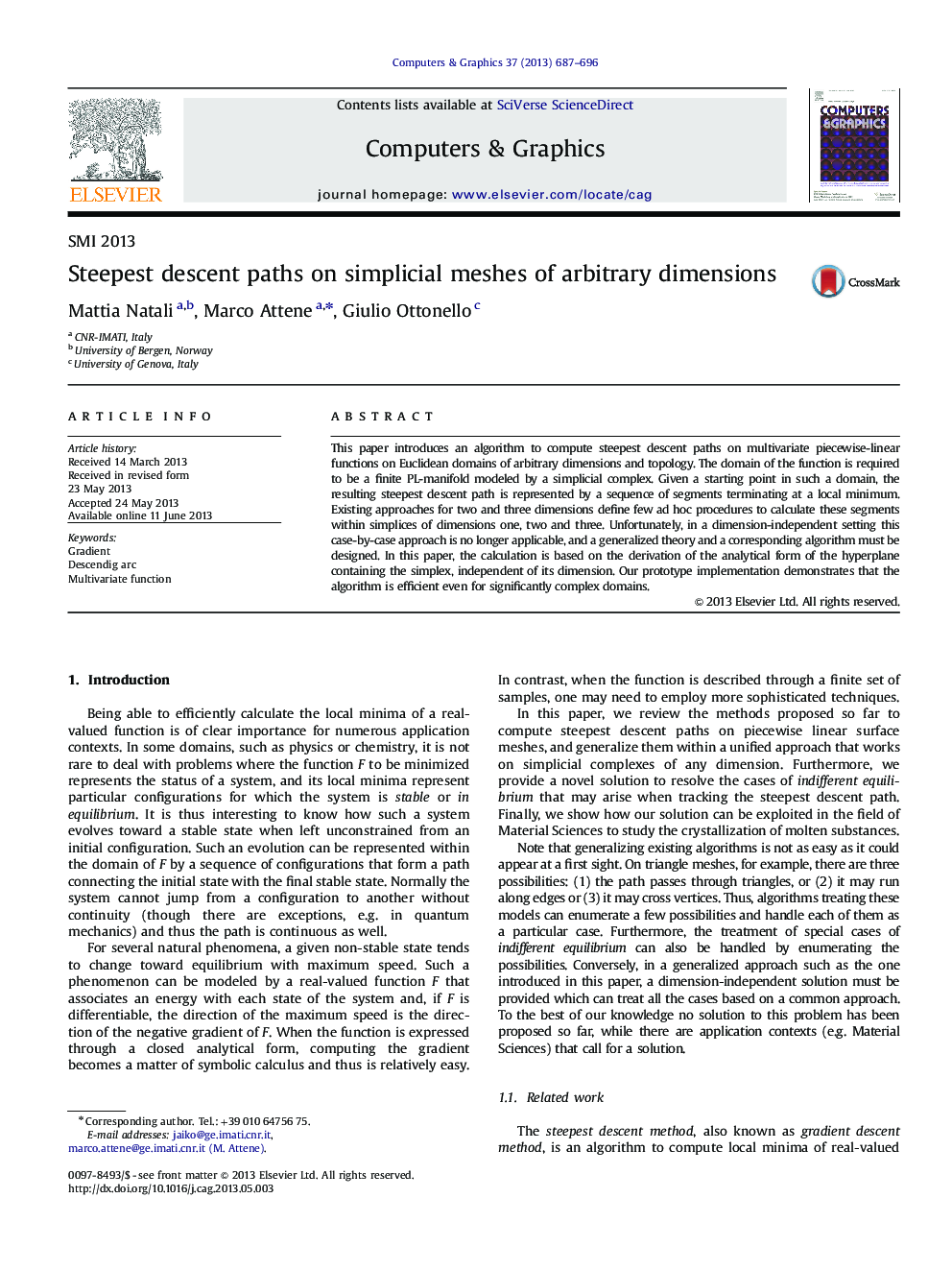 Steepest descent paths on simplicial meshes of arbitrary dimensions