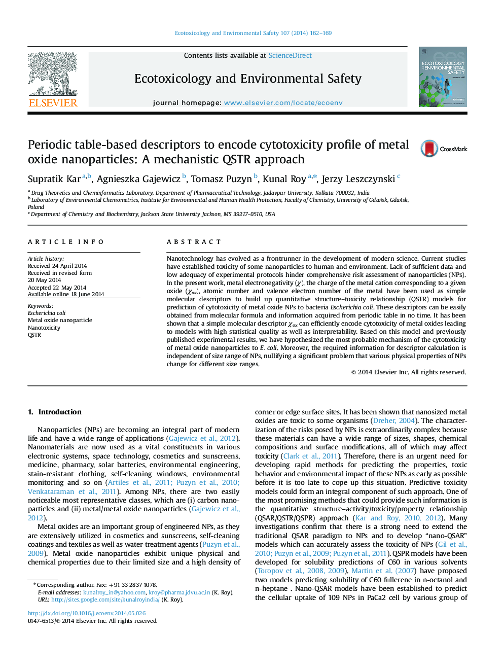 Periodic table-based descriptors to encode cytotoxicity profile of metal oxide nanoparticles: A mechanistic QSTR approach