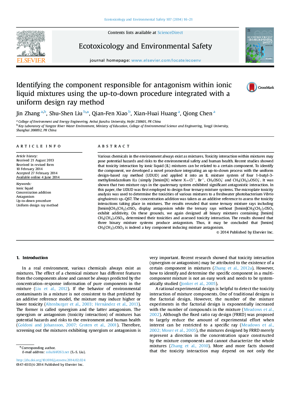 Identifying the component responsible for antagonism within ionic liquid mixtures using the up-to-down procedure integrated with a uniform design ray method