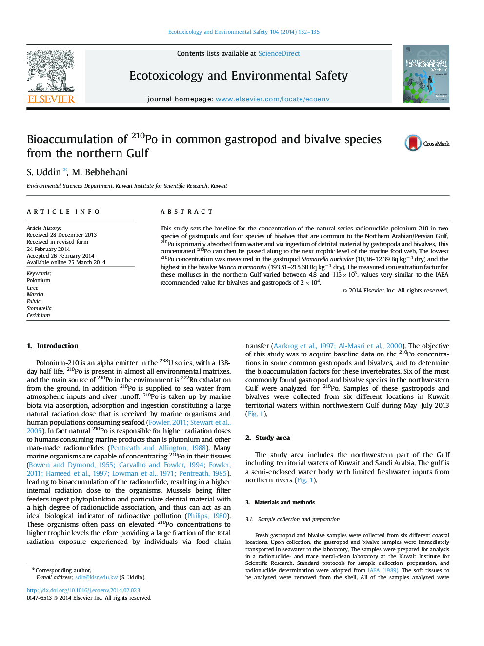 Bioaccumulation of 210Po in common gastropod and bivalve species from the northern Gulf