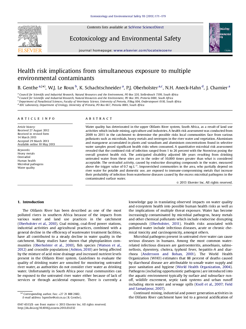 Health risk implications from simultaneous exposure to multiple environmental contaminants