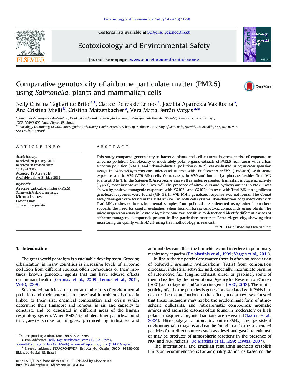 Comparative genotoxicity of airborne particulate matter (PM2.5) using Salmonella, plants and mammalian cells