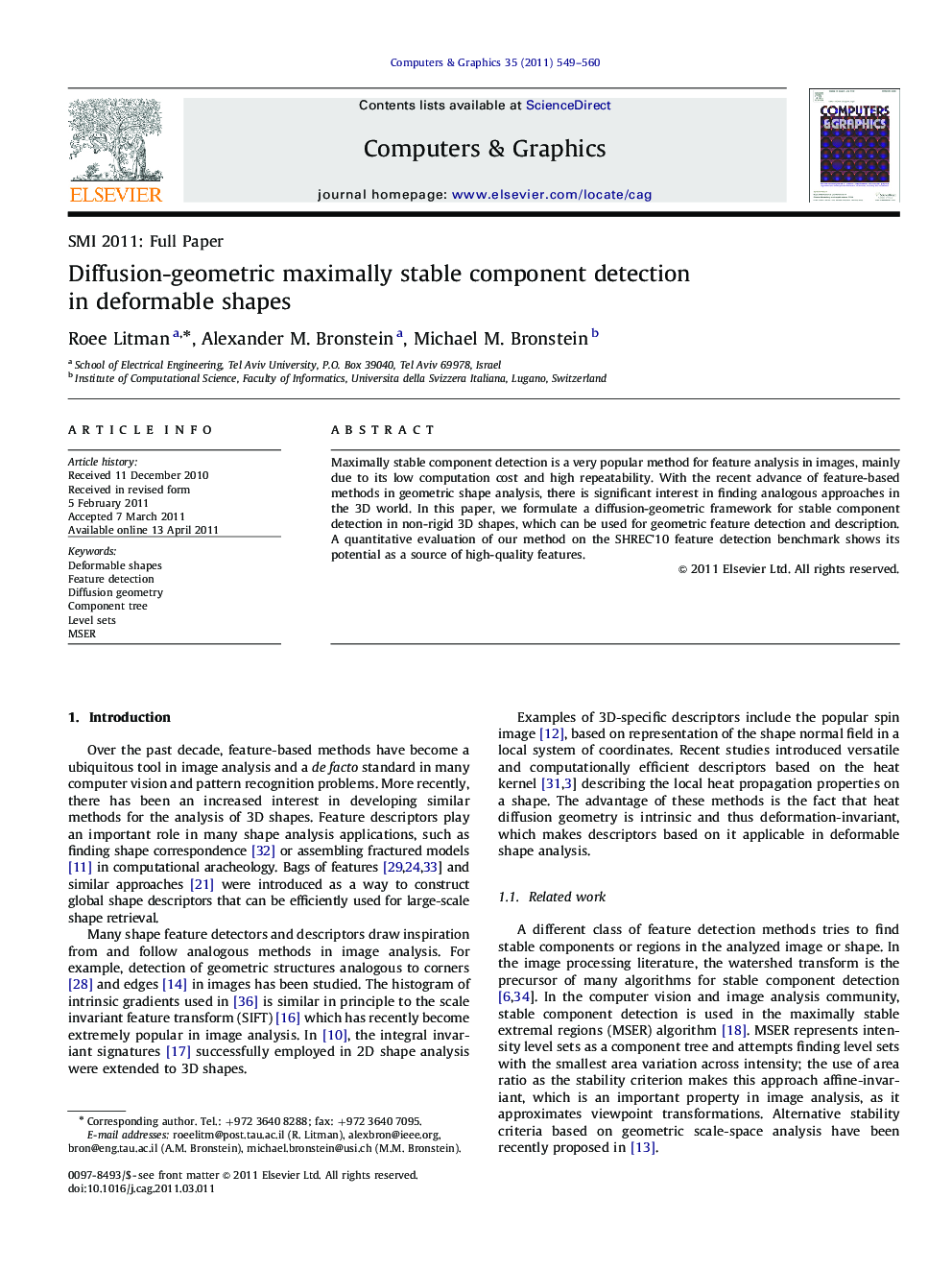 Diffusion-geometric maximally stable component detection in deformable shapes