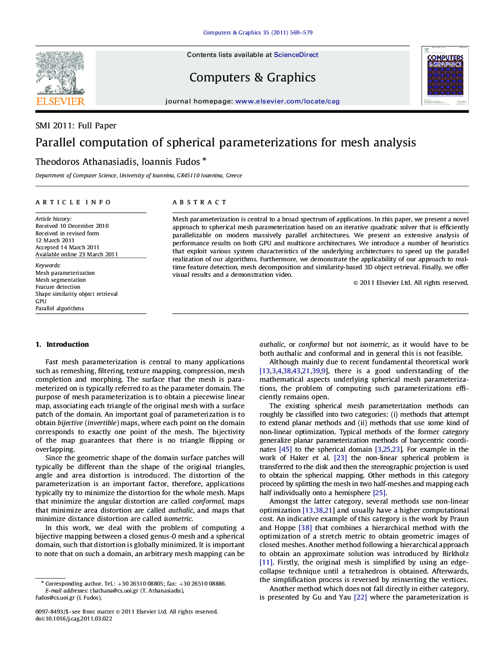 Parallel computation of spherical parameterizations for mesh analysis