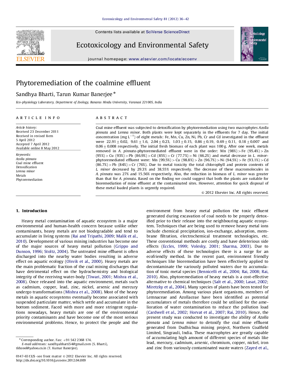 Phytoremediation of the coalmine effluent