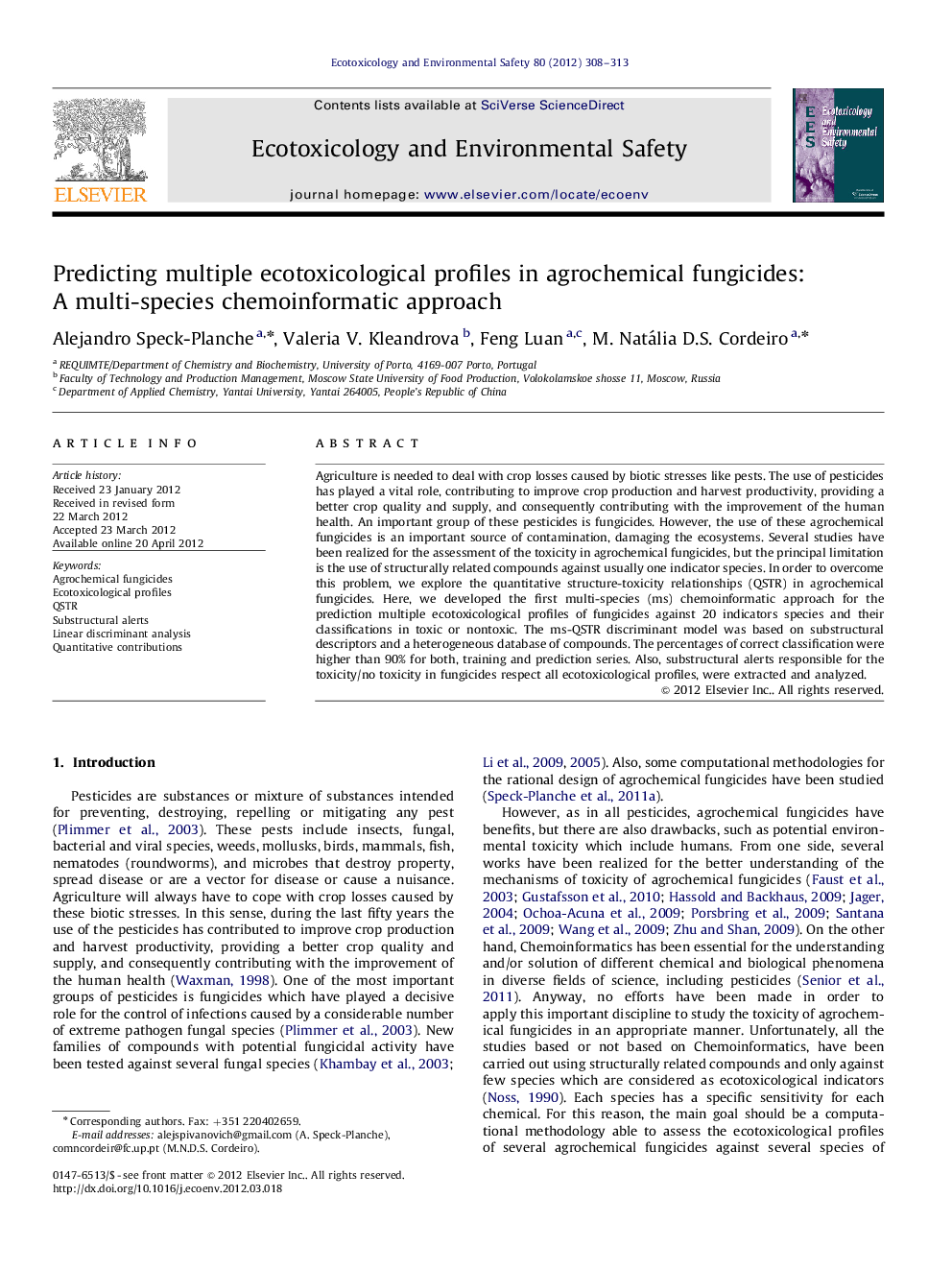 Predicting multiple ecotoxicological profiles in agrochemical fungicides: A multi-species chemoinformatic approach