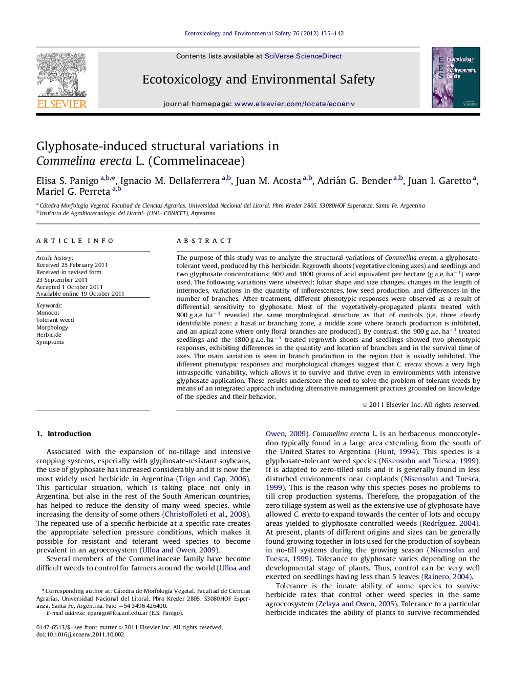 Glyphosate-induced structural variations in Commelina erecta L. (Commelinaceae)