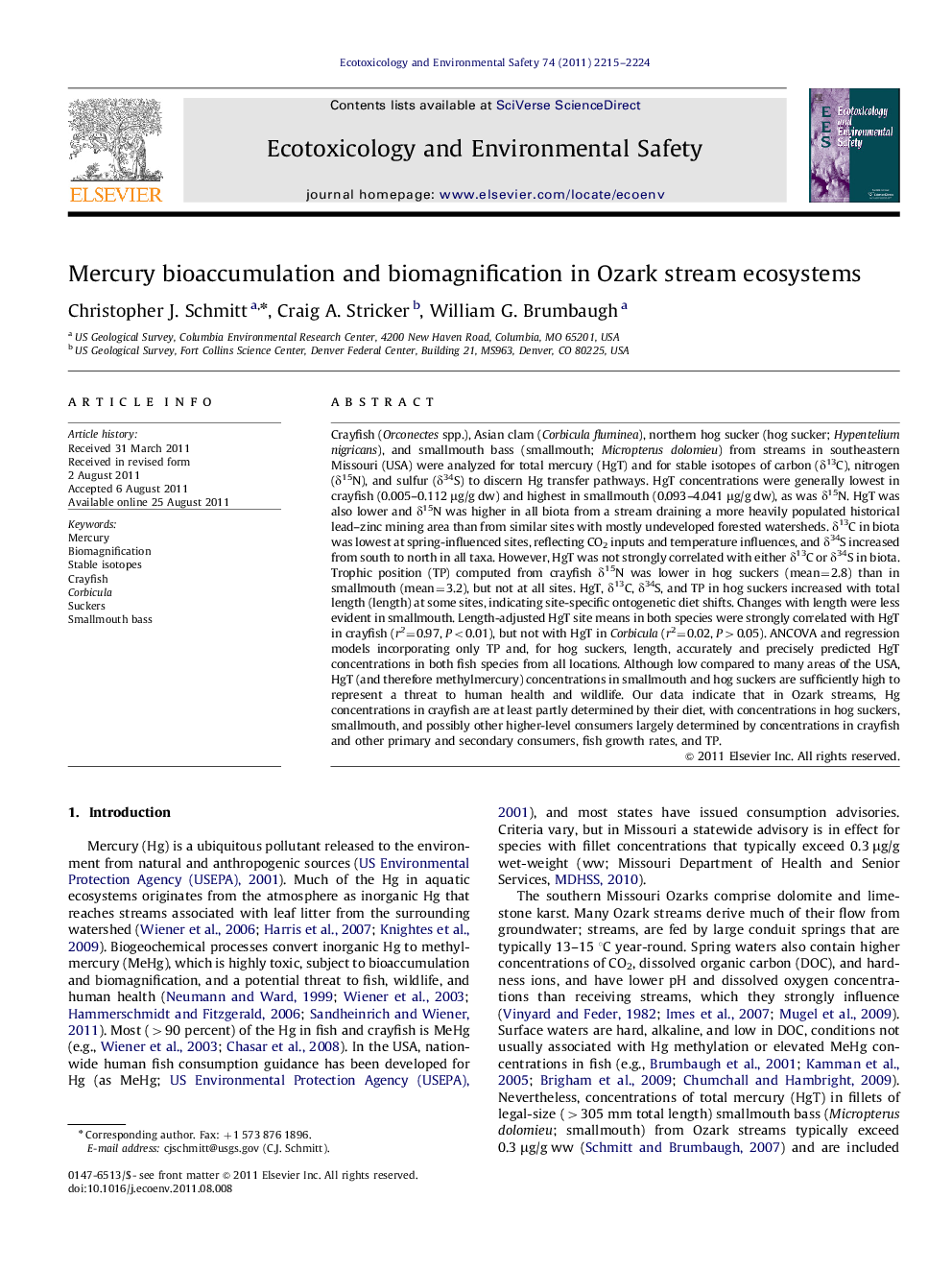 Mercury bioaccumulation and biomagnification in Ozark stream ecosystems