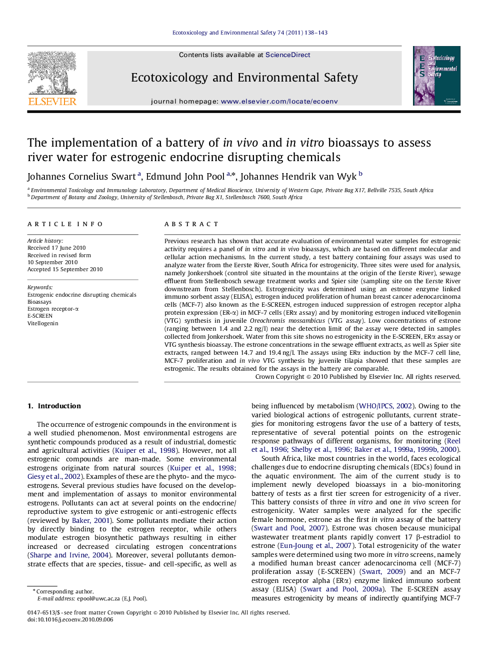 The implementation of a battery of in vivo and in vitro bioassays to assess river water for estrogenic endocrine disrupting chemicals