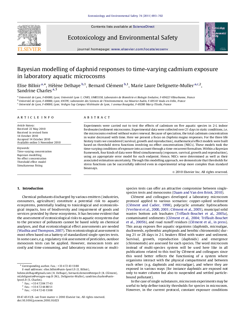 Bayesian modelling of daphnid responses to time-varying cadmium exposure in laboratory aquatic microcosms