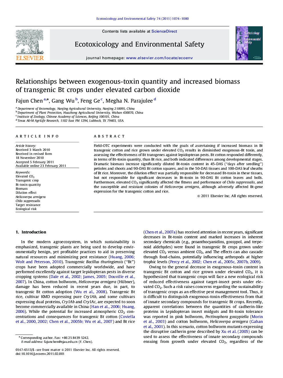 Relationships between exogenous-toxin quantity and increased biomass of transgenic Bt crops under elevated carbon dioxide