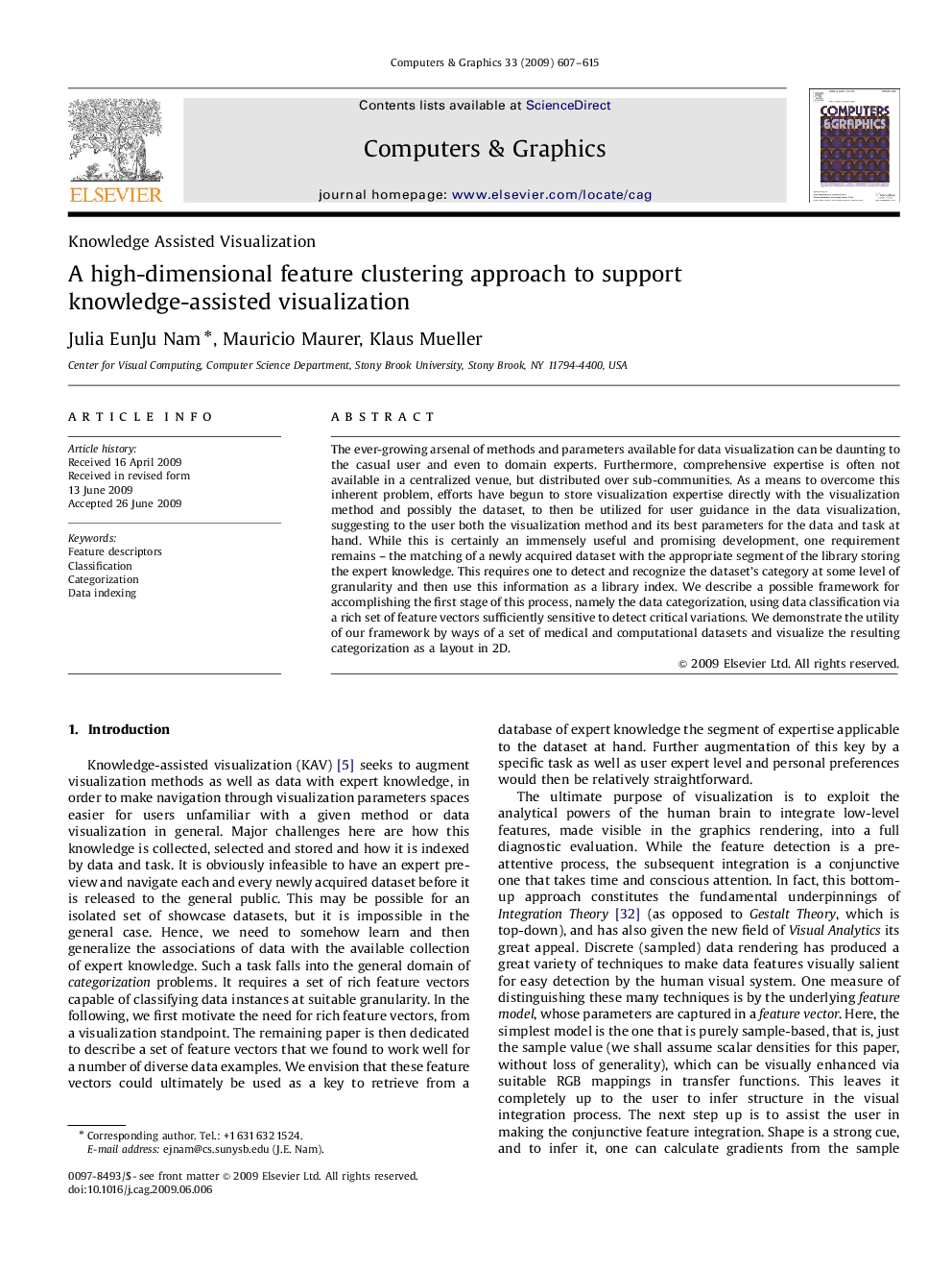 A high-dimensional feature clustering approach to support knowledge-assisted visualization